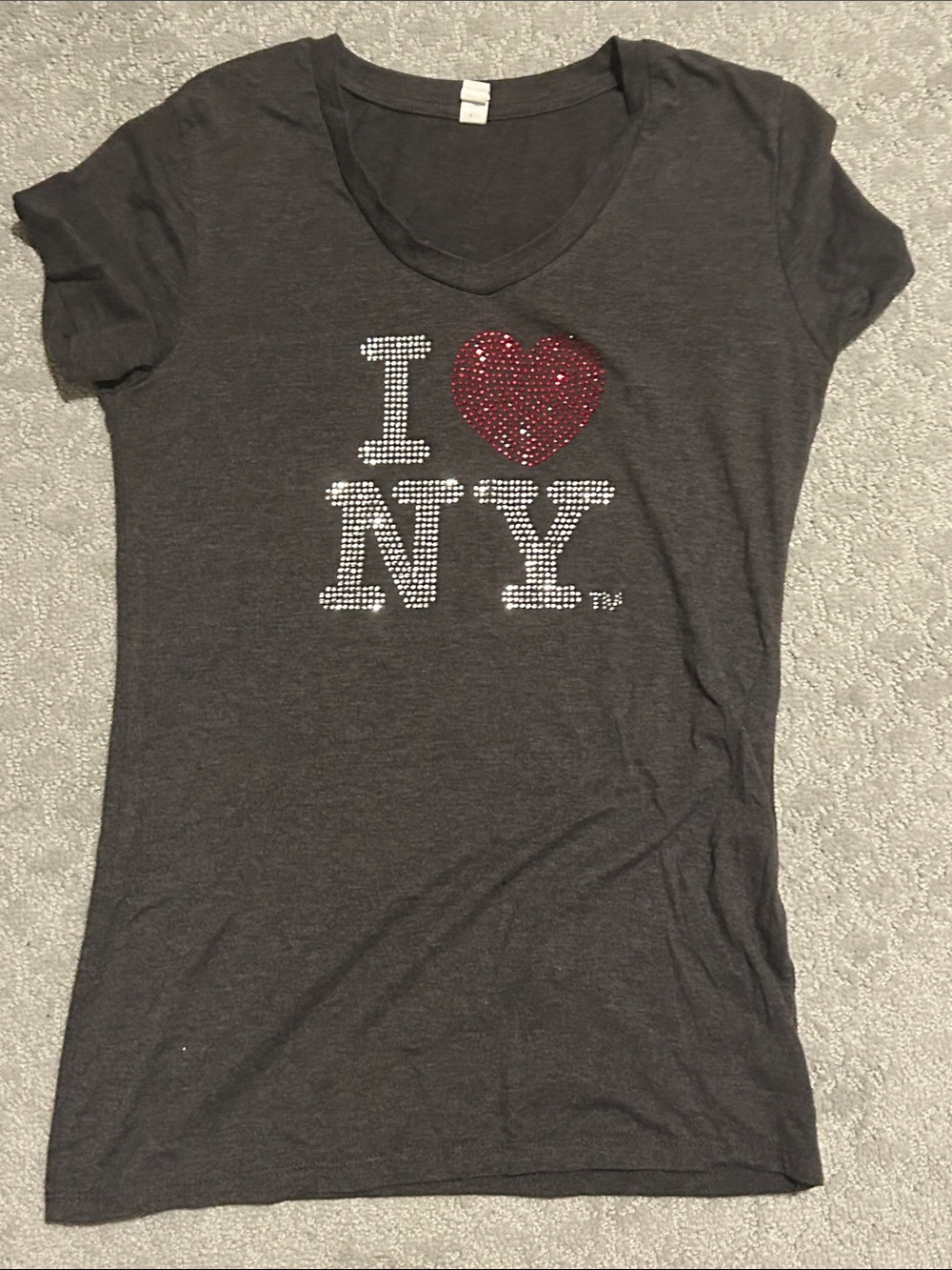 I Heart NY Crystal Tee - Women's Dark Gray V-Neck